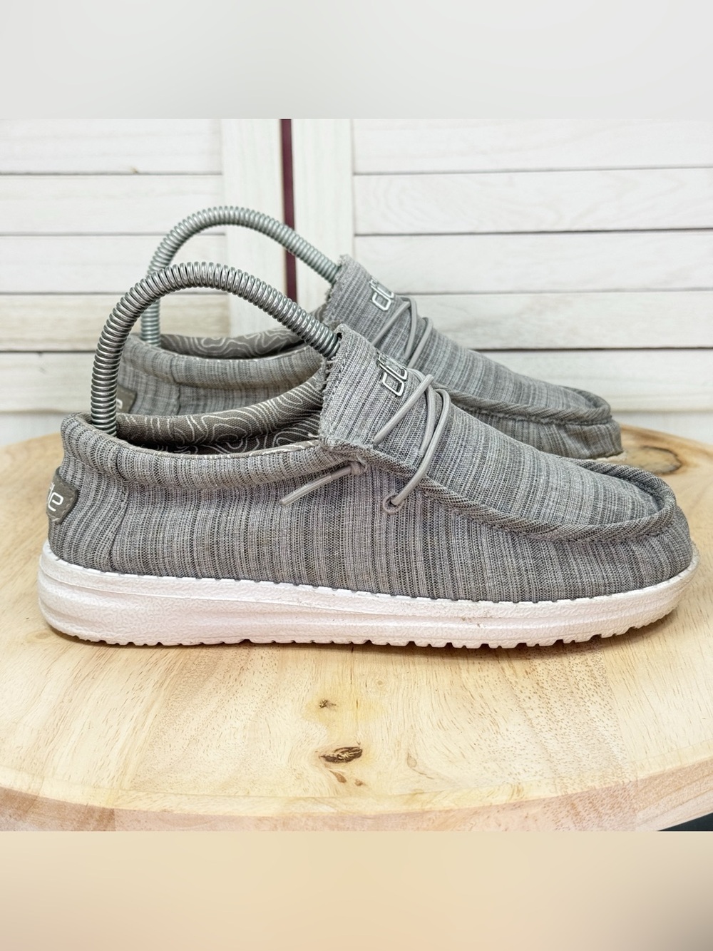 Hey Dude Wally Linen Slip On Loafer Shoes Grey Youth 4 Big Kids